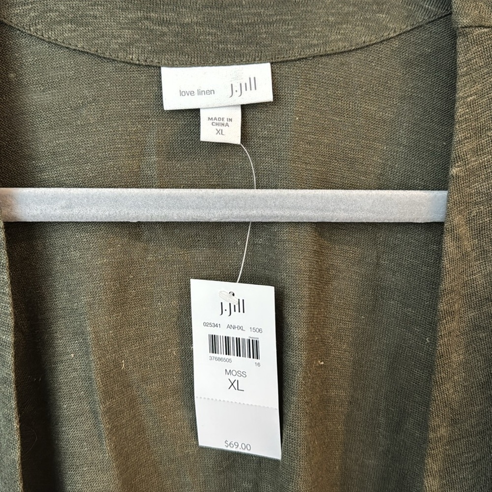 NWT J Jill Love Linen Green Open Front Cardigan - Picture 2 of 5